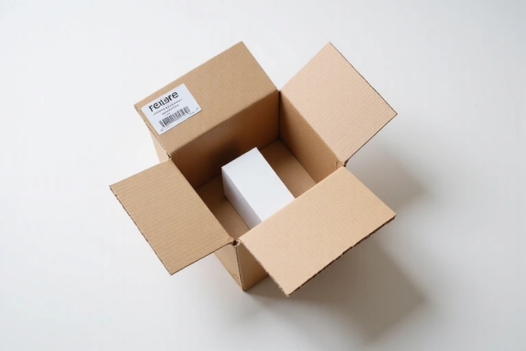Opened package with a return label